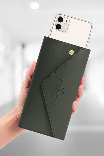 Frank Martin Envelope Model Portfolio - Zumrut Phone, Paper and Coin Compartment, Women's Wallet, Khaki