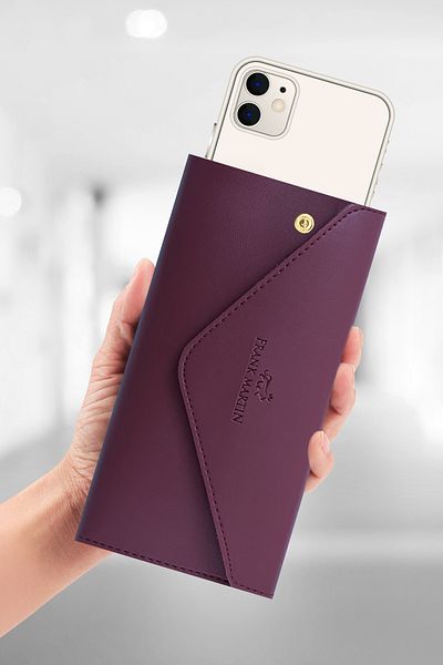 Frank Martin Purple Zumrut Women's Portfolio Wallet with Phone Paper and Coin Compartment