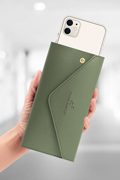 Frank Martin Zumrut Telefon Kağıt ve Bozuk Para Bölmeli Zarf Model Portföy Kadın Cüzdan Mint Yeşili