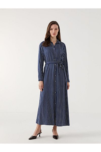 LC Waikiki Γυναικείο πουκάμισο LCW Grace Navy Blue ριγέ