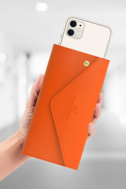 Frank Martin Zumrut Telefon Kağıt ve Bozuk Para Bölmeli Zarf Model Portföy Kadın Cüzdan Turuncu