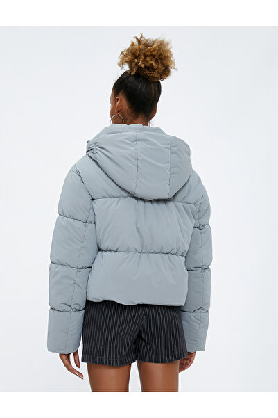 Koton Short Puffer Jacket Oversize Quilted Hooded Zippered Pocket