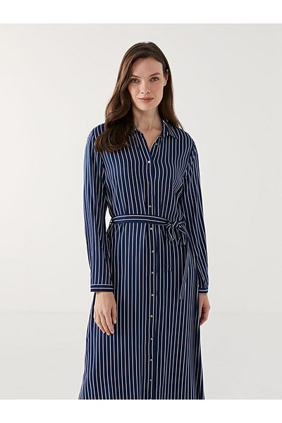 LC Waikiki Γυναικείο πουκάμισο LCW Grace Navy Blue ριγέ