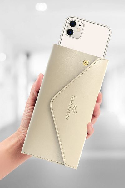 Frank Martin Zumrut Phone Paper and Coin Compartment Envelope Model Portfolio Women's Wallet Cream