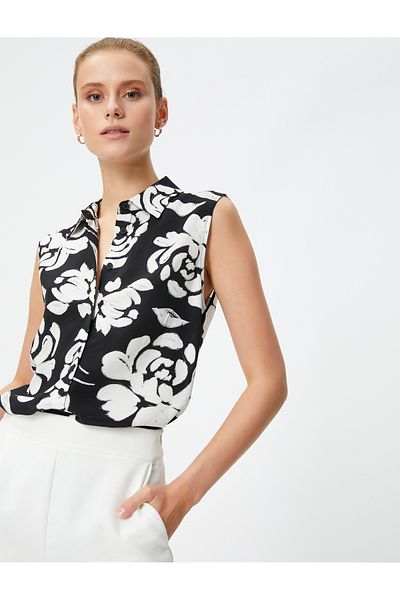 Koton Floral Shirt Sleeveless Buttoned Viscose