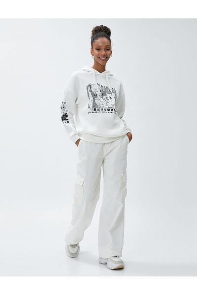 Koton Anime Print Oversize Hooded Long Sleeve Sweatshirt