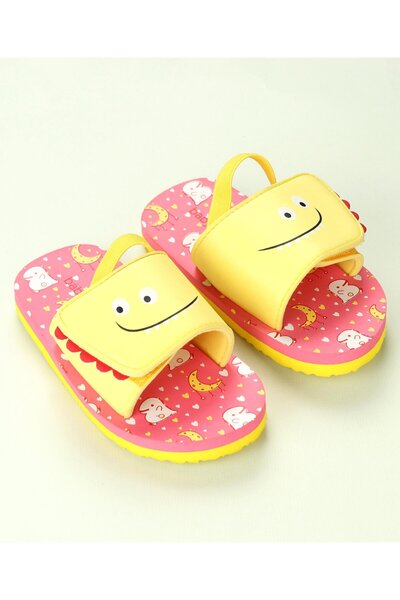 Babyoye Flip Flops with Back Strap Closure Moon & Star Print - Pink & Yellow