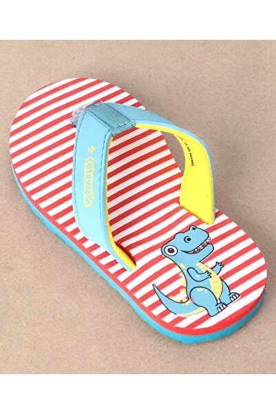 Cute Walk by Babyhug Casual Slip On Stripes Flip Flops with Dino Print - Red