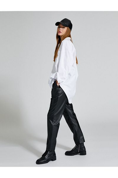Koton Lace-up Waist and Pocket Shrinkable Leg Faux Leather Trousers