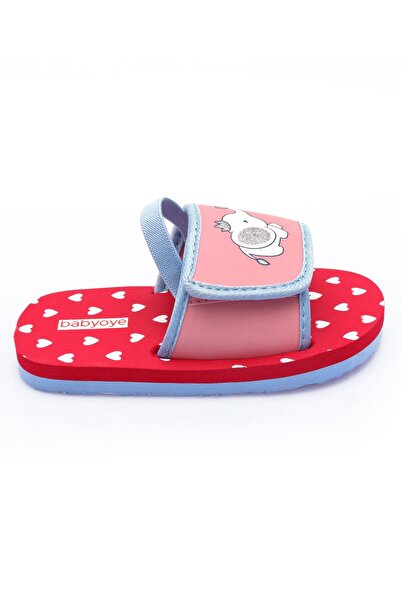 Babyoye Back Strap Flip Flops With Heart & Elephant Print - Red