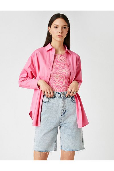 Koton Hosszú ujjú Oversize Poplin ing pamut