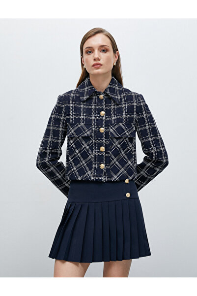 Koton Krátká vycpaná tvídová bunda s vrstveným límcem na knoflíky