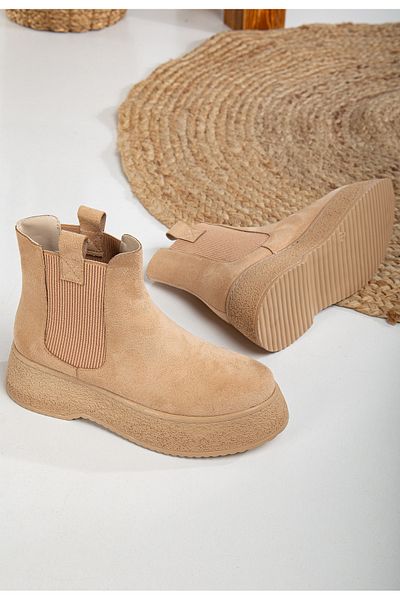 Mc vay Shoes 014 Chelsea Nude Suede Elastic Detailed Stylish Women's Boots