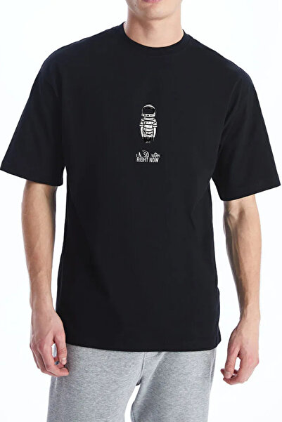 barsdepo Tricou oversize cu imprimeu astronaut, tricou oversize unisex negru