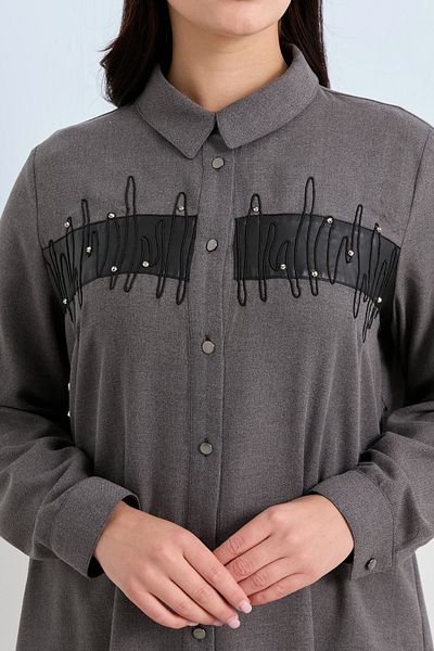 Nihan Smoked Large Size Embroidered Leather Tunic