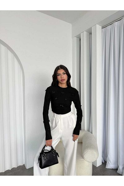 Butik Beyza Ελαστική υφασμάτινη μπλούζα Lycra με λεπτομέρεια φιόγκου