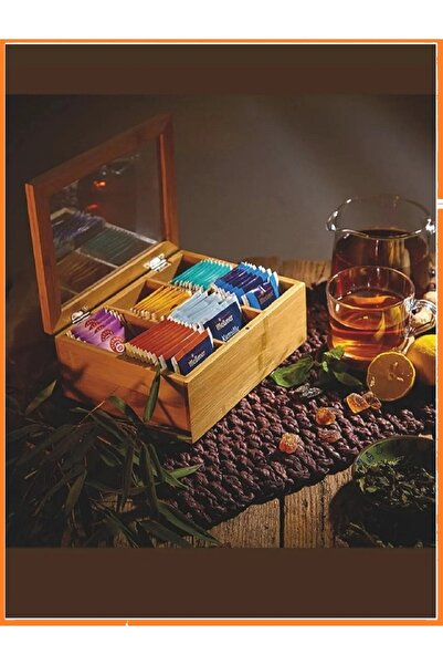 EZMK EV GEREÇLERİ Bambu Çay Kutusu Organizatörü, Şeffaf Akrilik Menteşeli Kap...