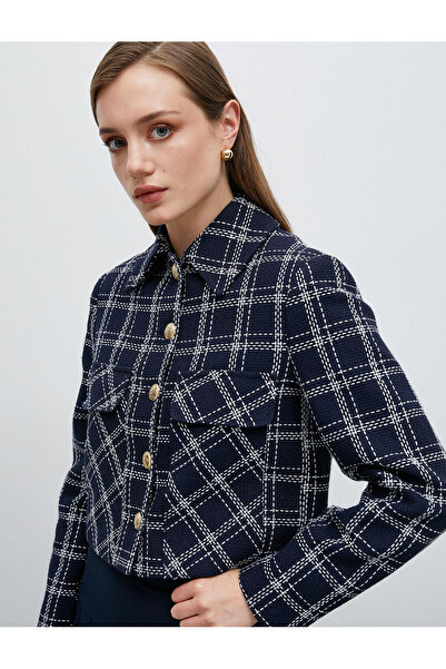 Koton Krátká vycpaná tvídová bunda s vrstveným límcem na knoflíky