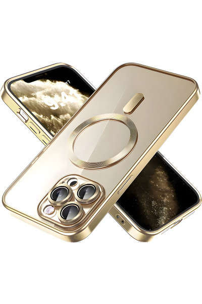 Fibaks İphone 15 Pro Uyumlu Kılıf Kamera Lens Korumalı Magsafe Şarj Kilifi Şeffaf Renkli Yumuşak Kapak