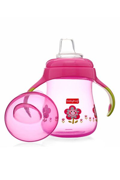 Babyhug Babyhug Twin Handle Training Spout Cup 250mL â€“ Soft Silicone, Leak Proof,Pink (6-24 Months)
