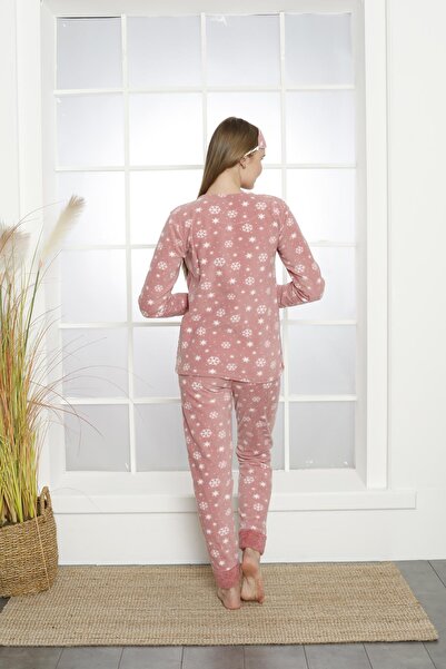 Akasya Women's Cuffed Winter Fleece Pajama Set 2131