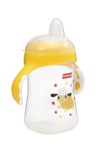 Babyhug Babyhug Twin Handle Non-Spill Silicone Sipper with Hygiene Cover Yellow, 300mL for 6+ Months