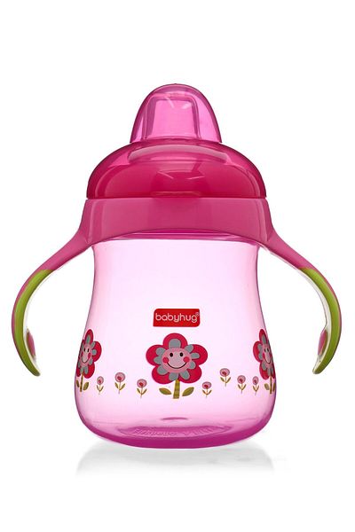 Babyhug Babyhug Twin Handle Training Spout Cup 250mL â€“ Soft Silicone, Leak Proof,Pink (6-24 Months)