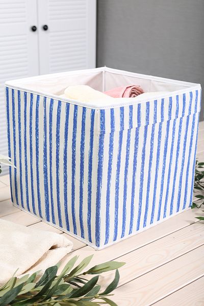 PRENDİ HOME Blue Striped Multi-Purpose Toy Storage Box Without Lid 30X30X30
