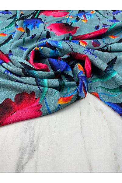 ipekkumaş Çuha Çiçeği Desen Bambu Dijital Elbiselik Viskon Kumaş