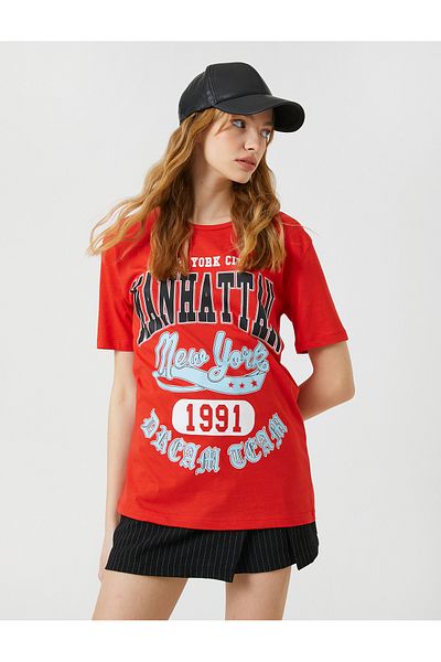 Koton College Printed T-Shirt Short Sleeve Crew Neck Cotton