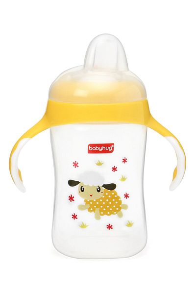Babyhug Babyhug Twin Handle Non-Spill Silicone Sipper with Hygiene Cover Yellow, 300mL for 6+ Months