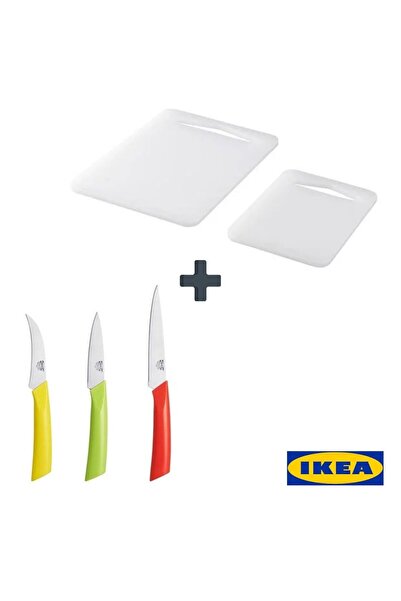 IKEA Legitim Cutting Board, White, 2-Piece and Matdoft Set of Knives, Multi-C...