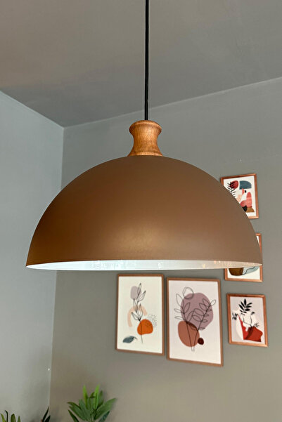 Bamyum Yimpi Sütlü Kahve Ahşap Piyon Başlık Avize Tekli Sarkıt Salon Dekoratif Aydınlatma Pastane