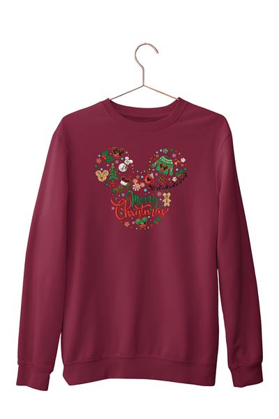 ESTİLİVO Merry Mickie Christmas Printed Unisex Knitwear Oversize Sweat Hoodie