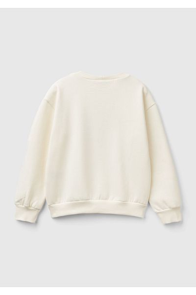United Colors of Benetton Суитшърт с екрю подгъв и лого на Мики Маус за момиче с удобна кройка