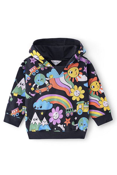 Bonfino Bonfino - Boys 100% Cotton French Terry Full Sleeves All Over Printed Hoodie And Jogger Set - Black