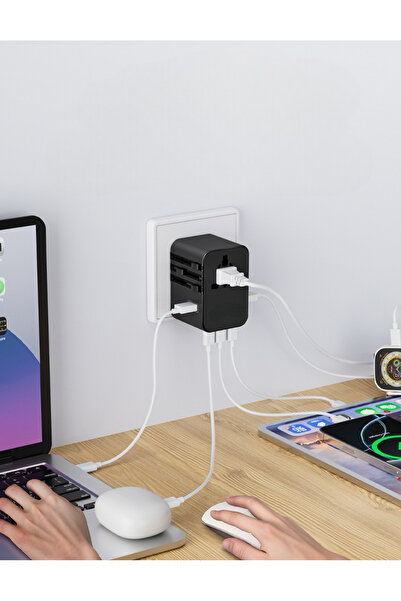 MATECHNO Evrensel EU US AU UK Priz Fiş Çevirici Dönüştürücü Seyahat Adaptörü 2x USB 3x Type-C Port Çıkışı