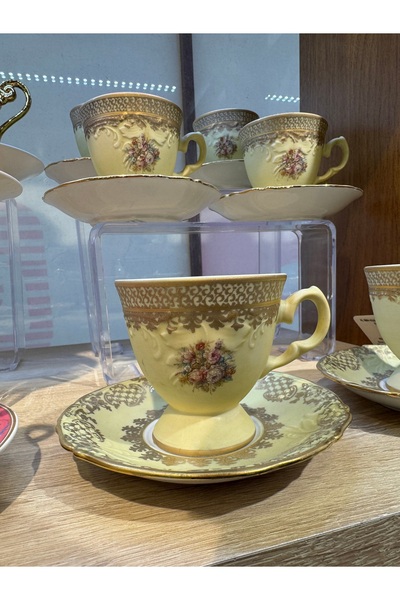 ITALY ESTERHOMEDECOR 6 kişilik İtalyan el boyama kahve fincan takımı S.Clary