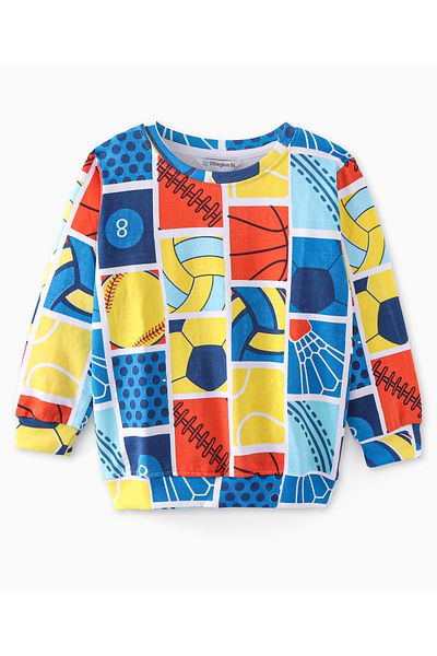 Ollington St. Ollington St. - 100% Cotton Knit Full Sleeves Sweatshirt & Joggers Set Sports Print - Blue
