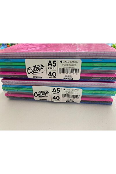 ÇINAR DEFTER A5 40 YAPRAK KARELİ DEFTER 12 ADET