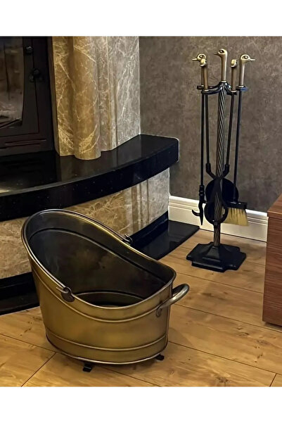 LUCKYHOMES Özel Üretim Dekoratif Şömine Aksesuar Seti, Ördek Maşa Kürek Takımı,Odun Kovası Gold 5 Parça Metal