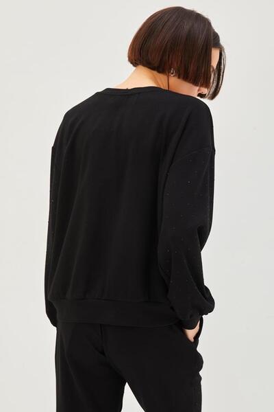 Allyco Πλεκτό μαύρο φούτερ με λαιμόκοψη Stoned με άνετη εφαρμογή