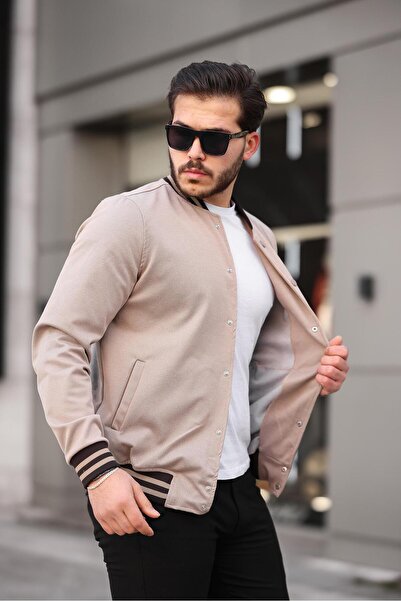 Miron Μπεζ κέντημα με λεπτομέρεια Pique Texture Regular Fit College Jacket - 2310