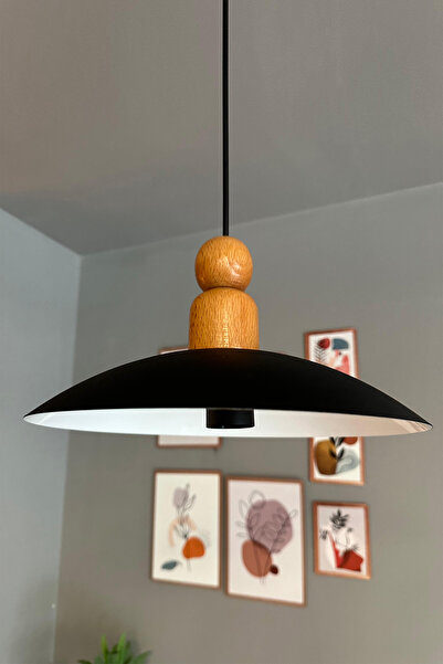 Bamyum Bright Siyah Kalın Ahşap Boncuk Avize Tekli Sarkıt Salon Kuaför Cafe D...