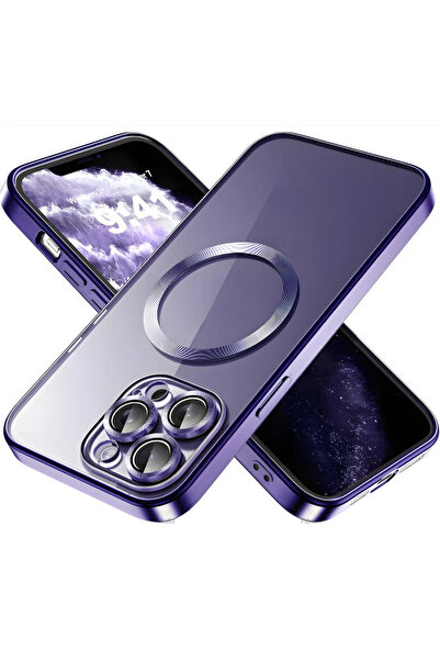 Fibaks İphone 15 Pro Uyumlu Kılıf Kamera Lens Korumalı Logo Gösteren Arkası Şeffaf Parlak Kenarlı Kapak