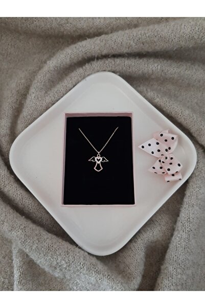 klas gümüş Gümüş Melek Figürlü Rose Kolye