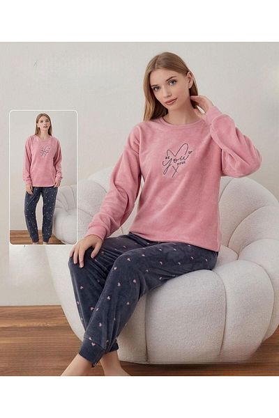 BOYRAZ Women's Winter Crew Neck Soft Velvet Pajamas Set 07035 - 1 Piece