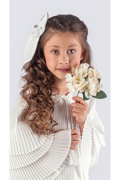 Mnk Baby&Kids Λευκό κρεπ πλισέ κοριτσίστικο φόρεμα - MNK0595