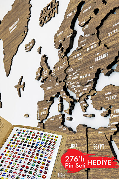 Colorfull Worlds 3d Ξύλινος Παγκόσμιος Χάρτης Διακόσμηση τοίχου - Σχέδιο ταξιδιού σχολείου μοντέρνου γραφείου σπιτιού