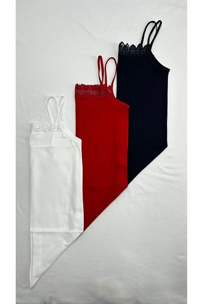 Lunamiratto Economic 3-Pack - Women's Undershirt, Black and White Red, Laced Cotton and Lycra Sling